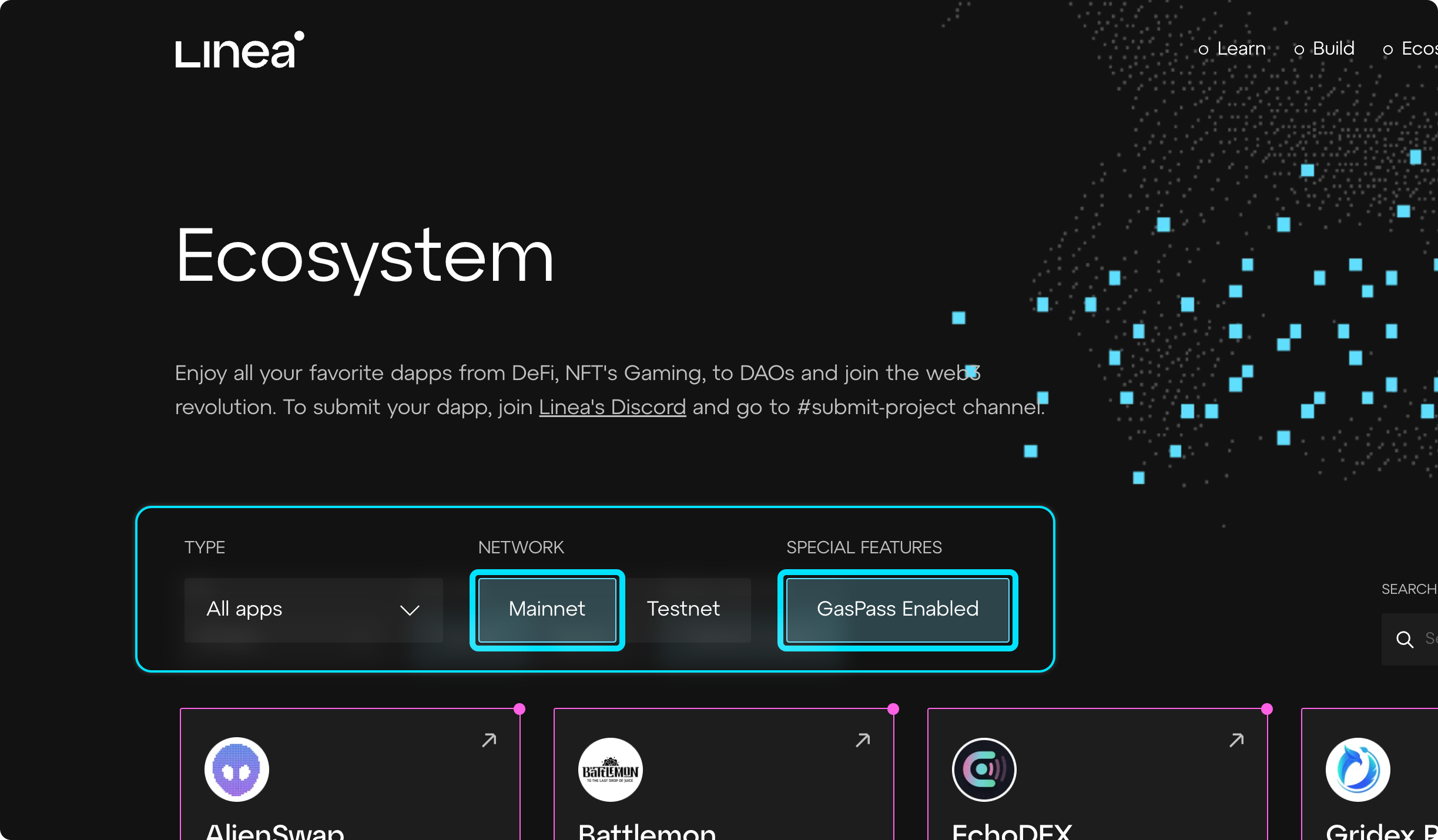 Linea ecosystem search filters