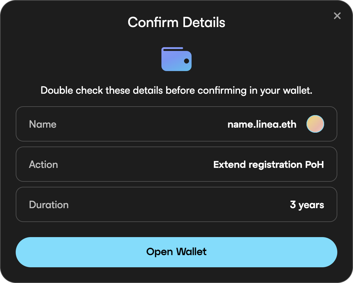 Linea ENS registration confirmation