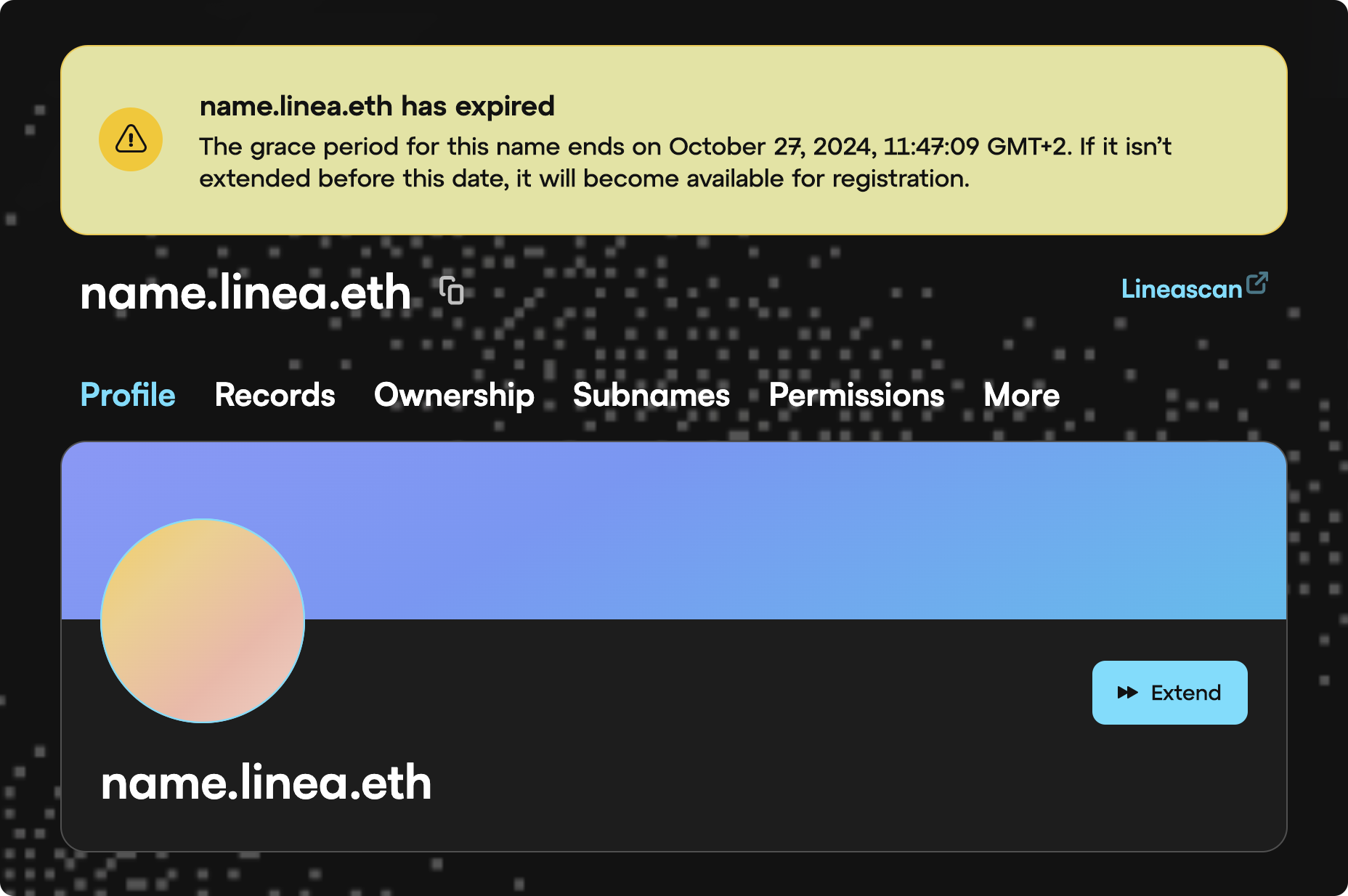 Linea ENS registration confirmation