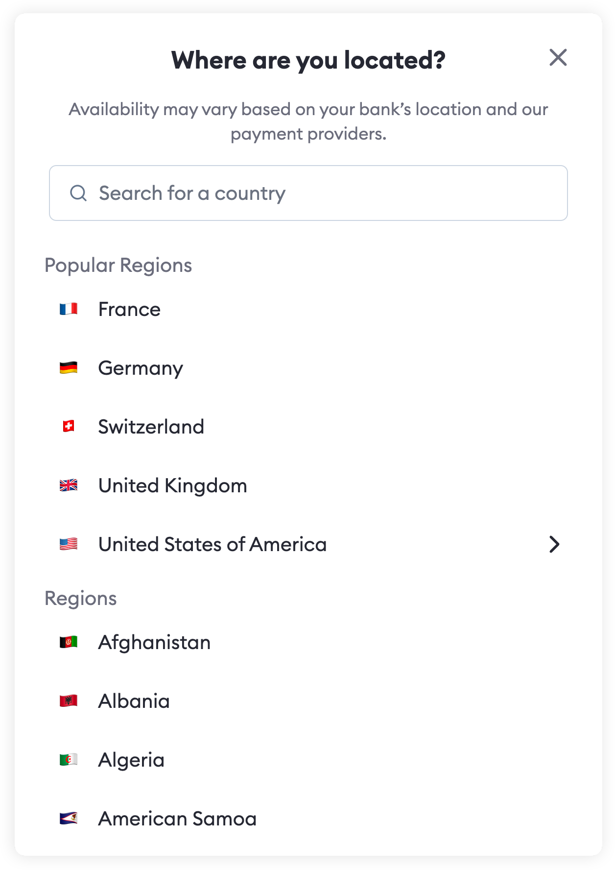 MetaMask Portfolio select region