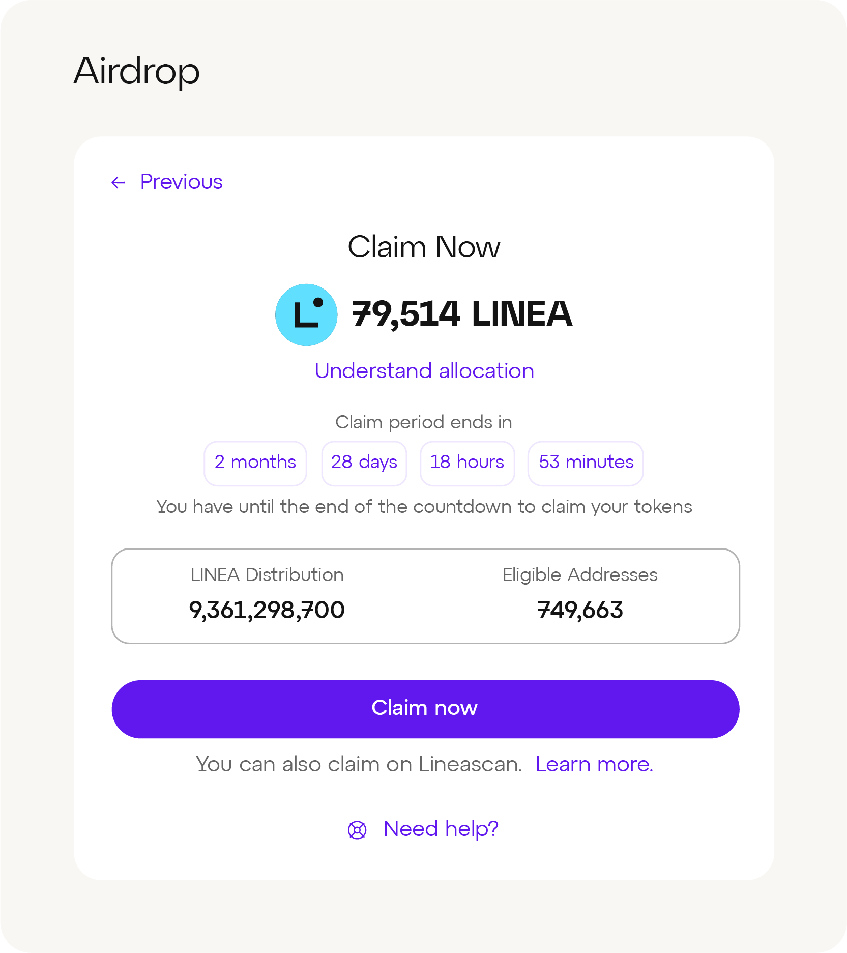 Linea airdrop claim modal