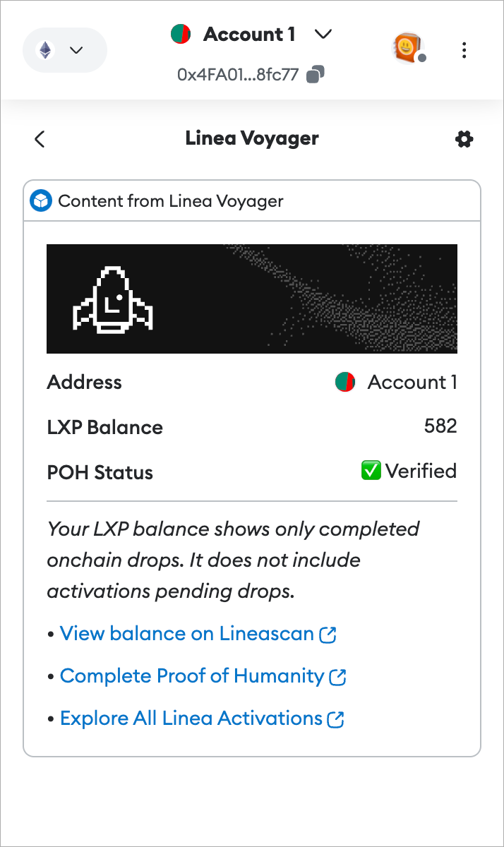 MetaMask Linea Voyager Snap UI