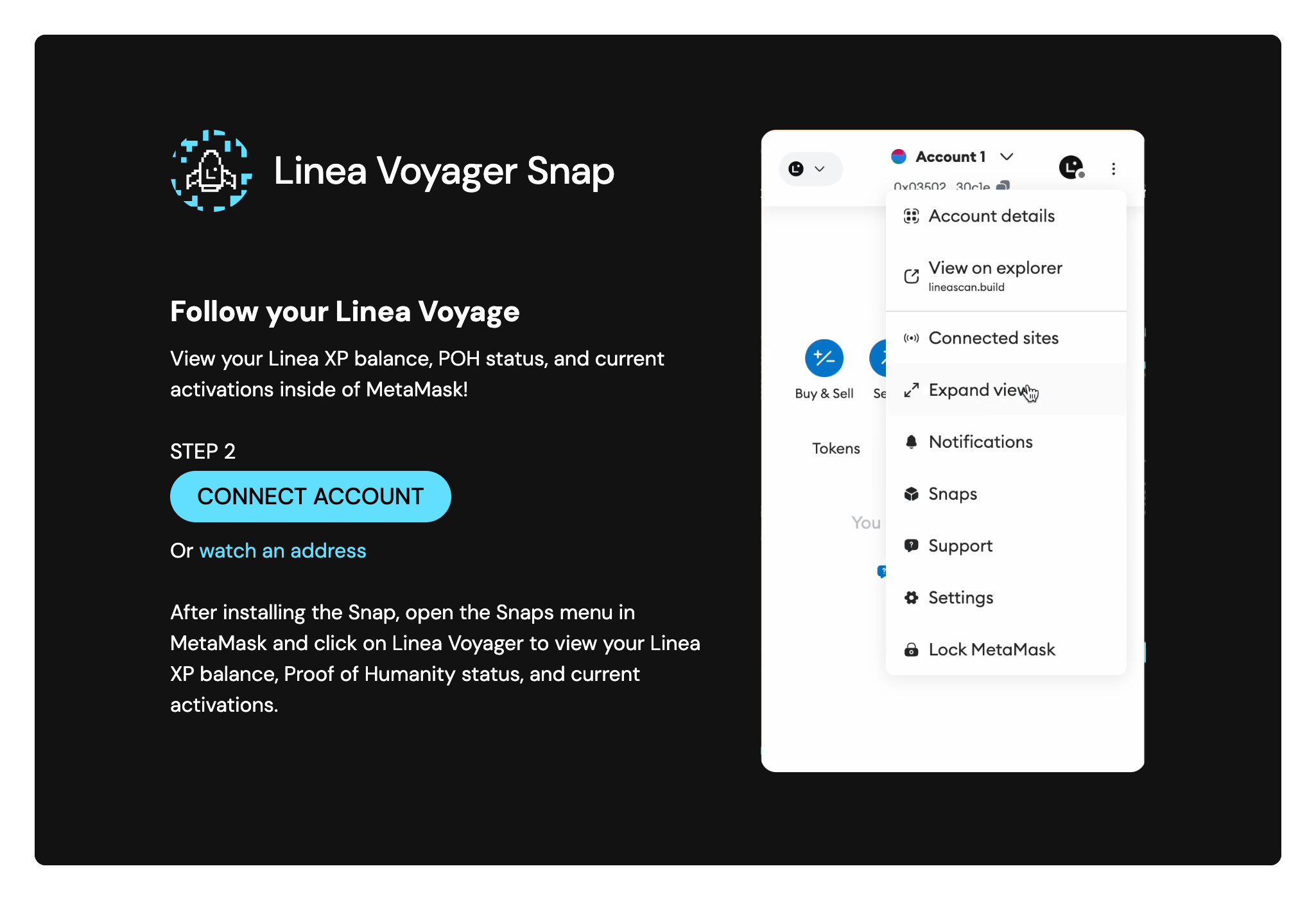 Linea Voyager Snap connect account button